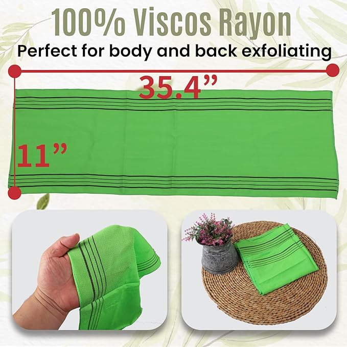 Extra Large Size 35.4" x 11" (2 PCs) Korean Asian Exfoliating Bath Washcloths Mitt Scrub for Body and Back washcloth Glove Viscose Rayon Towel for Soft Skin