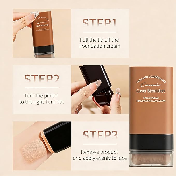 Flawless Hydrating Face Foundation Stick, Korean Lightweight Full-Coverage Cream-to-Matte Multi-Use Makeup for Dark Circles & Blemishes, Long-Wear Cream Stick with Brush, All Skin Types (04#Wheat)