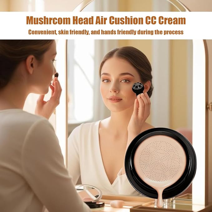 Foundation Cushion, Moisturizing Concealer BB Cream Face Makeup Foundation Brighten Long-Lasting, Waterproof, Even Skin Tone,Mushroom Head Air Cushion CC Cream, (Natural color, 1)
