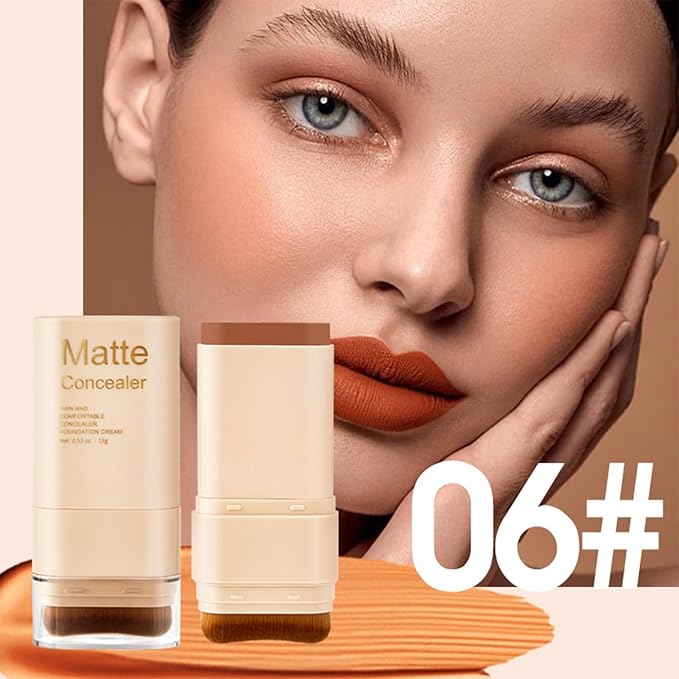 Foundation Stick, 2 in 1 Dual-Ended Eraser Contour Stick with Brush, Tinted Moisturizer, Skin Tint, Face Foundation, Radiant & Dewy Finish for Face Makeup, Sheer to Medium Coverage (＃6)