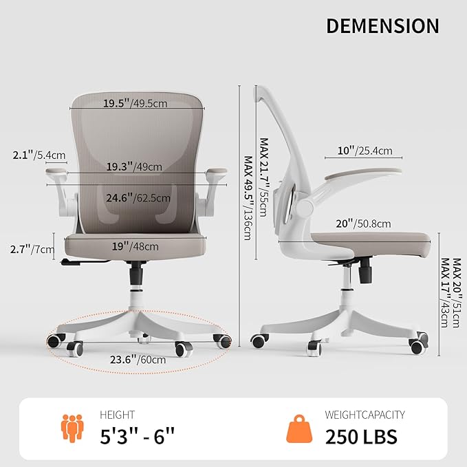 Monhey Ergonomic Office Chair, 90°-125° Tilt Back Home Desk Chair with 360° Swivel & Mute Wheels, High Back Mesh Computer Chair for Adults with Lumbar Support, 330 LBS Capacity(01Khaki)