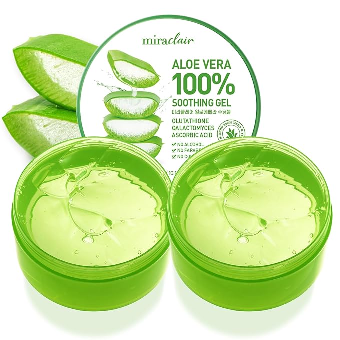 Aloe Vera Gel for Face, Skin, Hair & Sunburn Relief, Made with 100% Pure Aloe Gel for All Skin Types. Durable Moisturizing Hydrating Soothing, Made in Korea. 10.14 fl.oz (2Pack)
