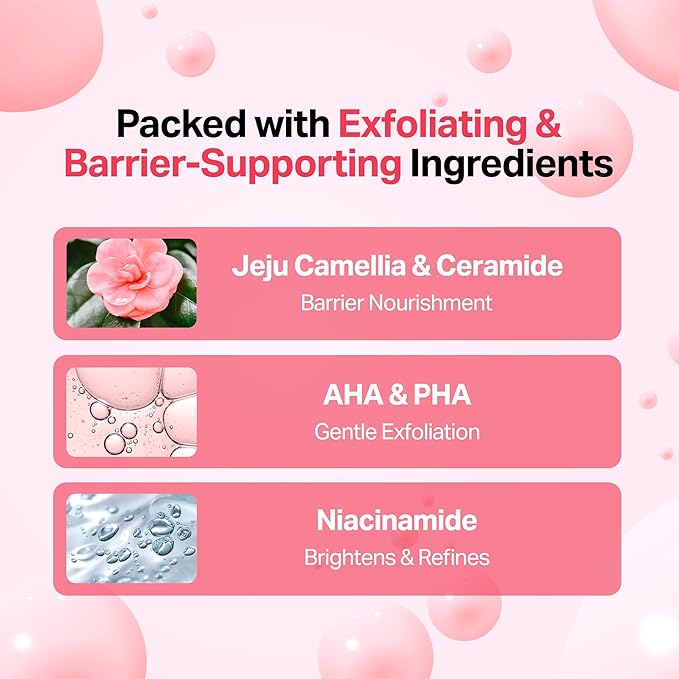 Meebak Camellia Clear Daily Exfoliating Serum – 2% Niacinamide + AHA & PHA, Gentle Chemical Exfoliant Face Serum for Skin Texture & Tone, Hydrating Pore Minimizer for Face, Korean Skincare