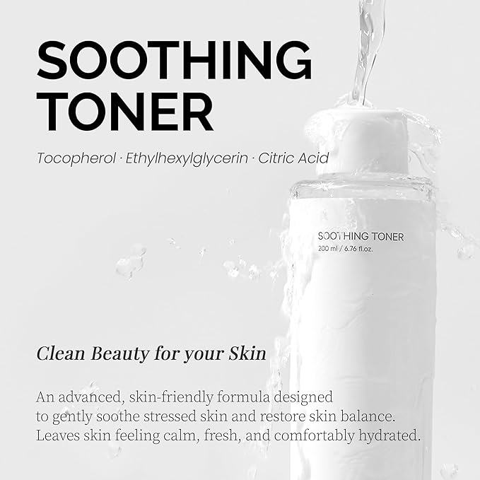 Soothing Toner with Gentle AHA, Hydrating Korean Skincare Toner for Sensitive Skin, Mild Daily Facial Toner, Lightweight K-Beauty Skin Care, Clean Beauty, Vegan