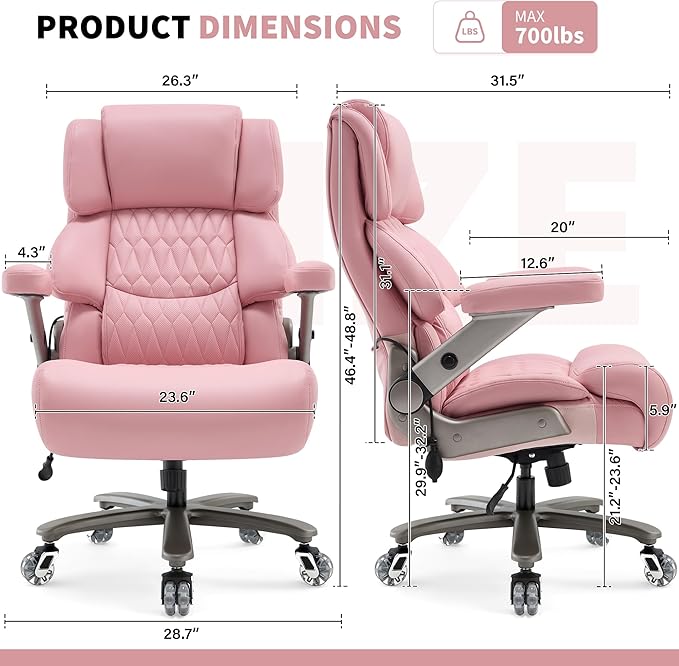 Big and Tall Office Chair 700lbs- Large High Back Executive Computer Desk Chair with 3D Flip-Up Arms, Adjustable Lumbar Support, Extra Wide Plus Size Seat, Heavy Duty Metal Base & Quiet Rubber Wheels