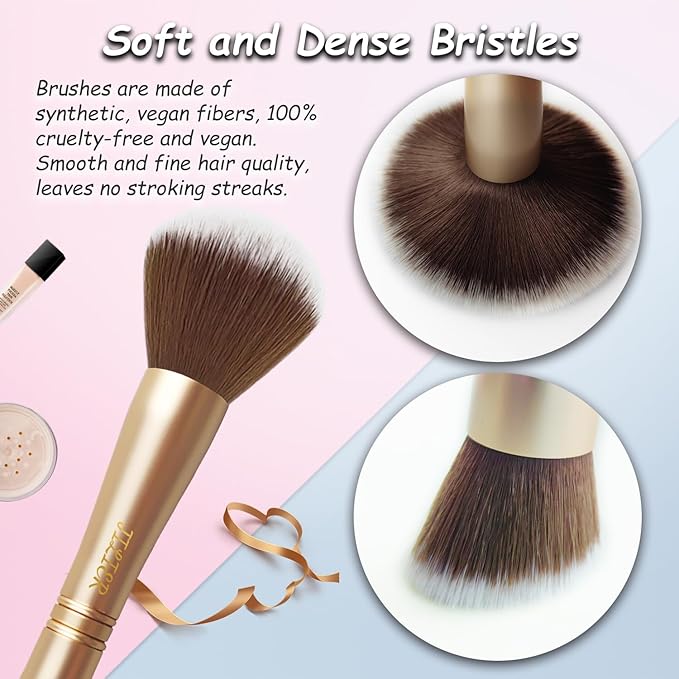 4 in 1 Makeup Brush Set, Travel Makeup Brushes with Case, Foundation Brush/Blush Brush, Eyeshadow Powder Brush,Concealer Brush (gold-plastic case)