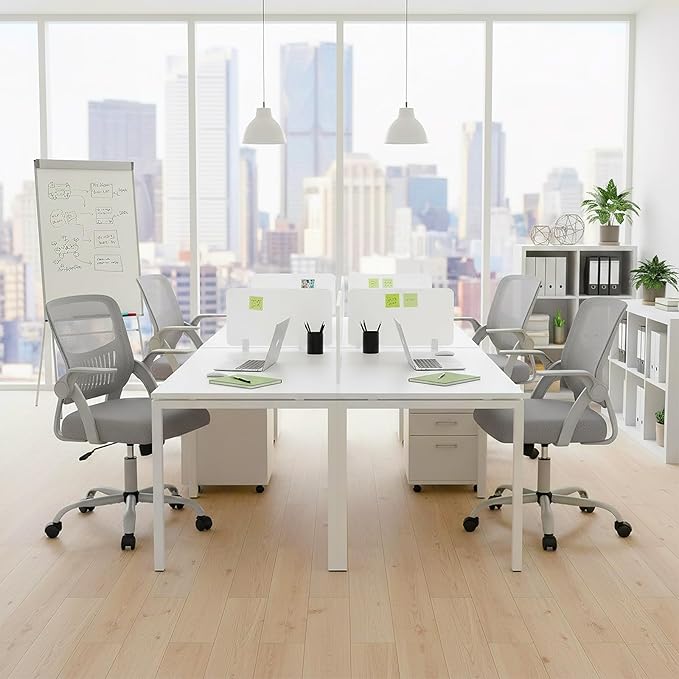 NEWBULIG Office Chair - Ergonomic Desk Chair with Lumbar Support, Mesh Computer Executive Rolling Chairs, Swivel Task Chairs with Wheels, Comfy Flip-up Arms for Bedroom, Study, Student Gray