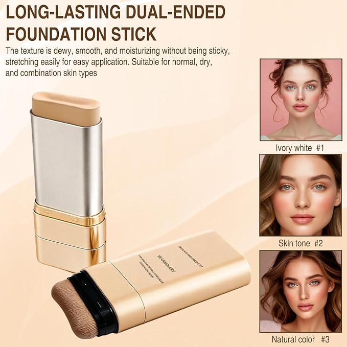2PCS Luminous Dual-Ended Concealer Foundation Stick, Foundation Stick Korean 3 in 1, Multi-use Double Head Foundations Make up Sticks, Sweat-Proof for All Skin Types (#02 Natural Color)