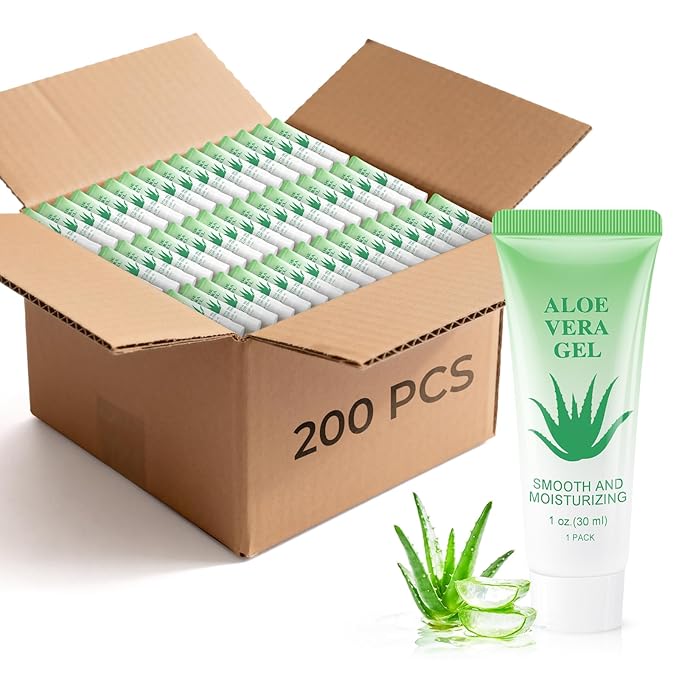 Travel Size Aloe Vera Gel Bulk Mini Natural Organic Aloe Vera Lotion, Individually Wrapped Moisturizer Soothing After Sun Aloe Cream for Face Body Skin Care Outdoor Vacation 1 Fl Oz (Pack of 200)