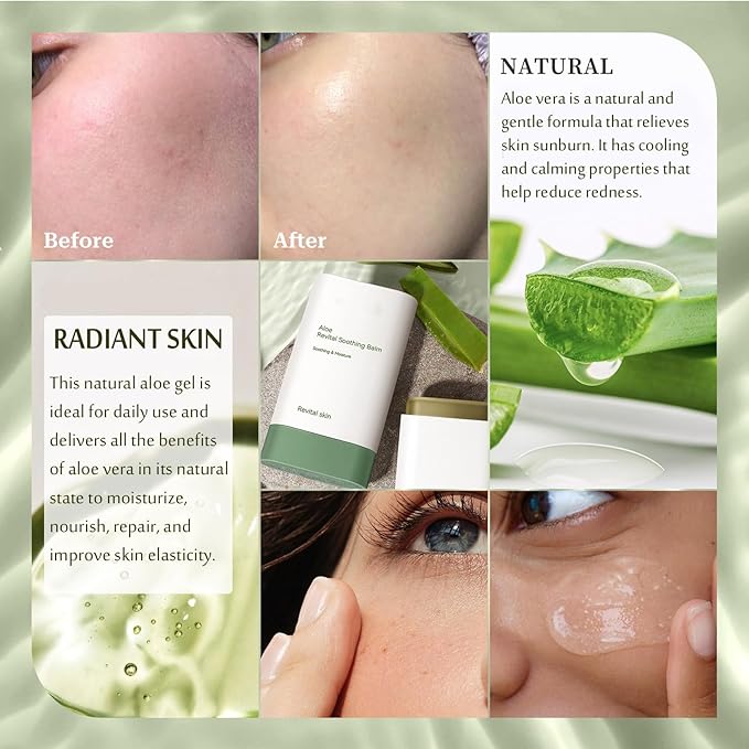 Organic Aloe Vera Gel Stick for Face & Body, Pure Aloe Gel Ideal for Hydrating, Soothing for Dry Skin, Anti-Wrinkle, Acne Scars, Soothing After Sun Care Relief
