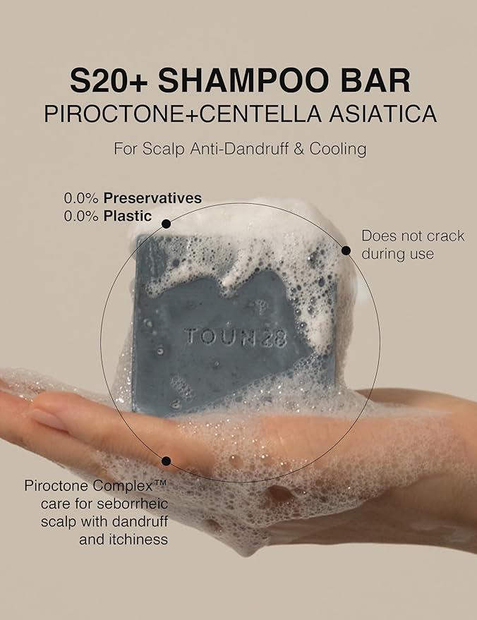 TOUN28 Anti-dandruff Natural Organic Vegan Cooling Shampoo Bar w/Centella Asiatica, Sea Salt & Menthol for Oily Scalp & Damaged Hair, Paraben Sulfate Silicone & Cruelty Free Bar Soap Korean Haircare