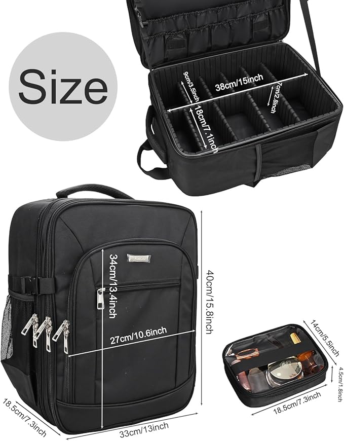 TANTO Makeup Backpack, Makeup Artist Bag Professional Cosmetic Bag with 4 Bag Extra Large Travel Train Case Double-Layer Make up Storage Organizer Cosmetic Brush Case with Adjustable Divider (Black