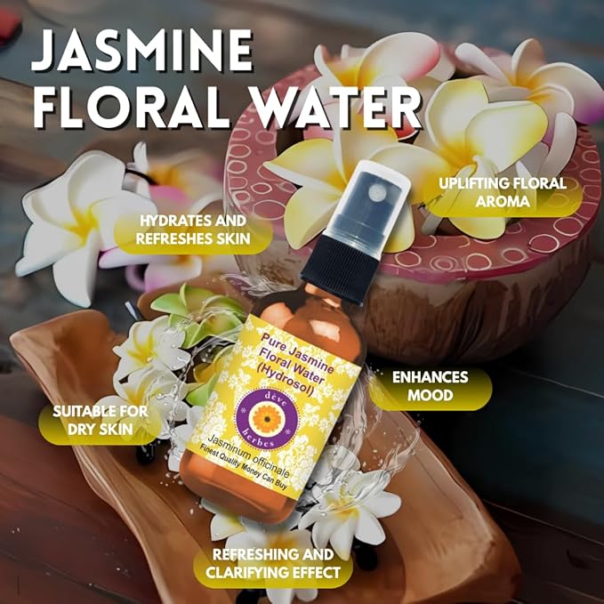 Deve Herbes Pure Jasmine Floral Water (Hydrosol) (Jasminum officinale) Natural Therapeutic Grade 50ml (1.69 oz)