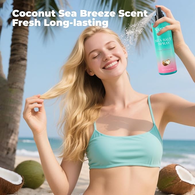Sea Salt Spray for Women and Men, Travel Essentials, Beach Vacation Essentials, Textured Beach Waves & Volume for Curly Hair, Coconut Surf Spray, Gifts for Teen Girls, 8.8 oz