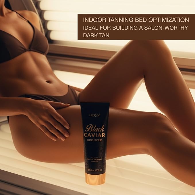 Onyx Black Caviar Dark Tanning Bed Lotion with Bronzer & Accelerator - Indoor Tanning Lotion for Ultra Dark Tan | Hydrating Aloe | 8.5 Fl Oz