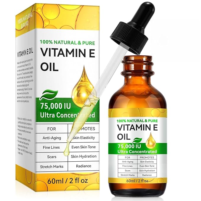 Essential Vitamin E Oil for Skin,Face,75000 IU Pure Vitamin E Body Oil for Women Girls 2 Oz