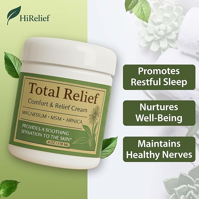 Total Relief Magnesium Cream for Comfort – Fast-Absorbing MSM & Arnica Cream for Healthy, Comfortable Nerves and Daily Comfort – 4 Fl Oz (Pack of 3)