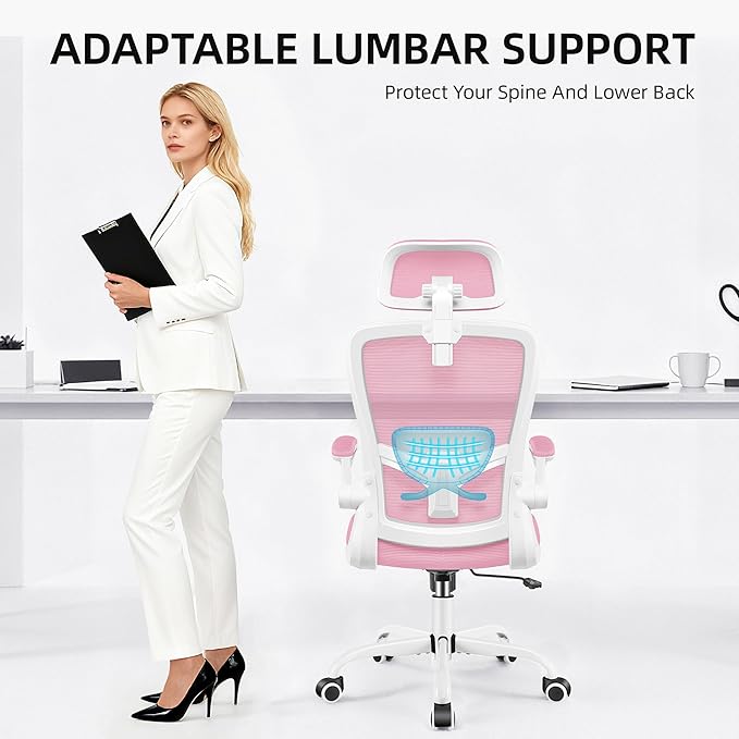 FelixKing Office Chair, Desk Chair with Adjustable Lumbar Support, Ergonomic Computer Chair with High Back and Armrest, Adjustable Height Gaming Chair Home Office Swivel Chair(Pink)