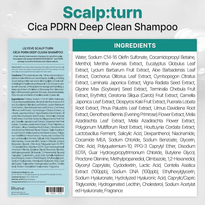 lilyeve SCALPTURN Shampoo – Cica PDRN Deep Clean Shampoo Infused with Exosome & Salicylic Acid, Clarifying Shampoo for Scalp Buildup, Korean Hair Care – 16.23 fl. oz. (17.63 oz.)
