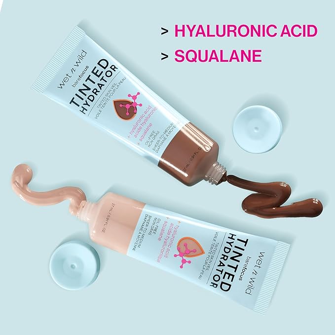 wet n wild Bare Focus Tinted Hydrator Tinted Skin Veil, Lightweight Buildable Coverage with Hyaluronic Acid & Vegan Squalane, Sheer-to-Medium Coverage, Semi-Matte Finish, Cruelty-Free - Light Medium