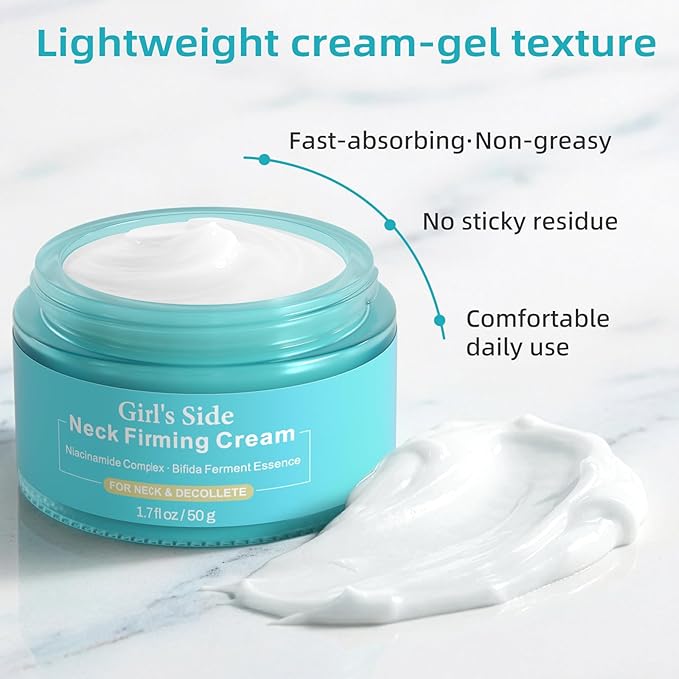 Girl's side Neck Firming Cream with Niacinamide & Bifida Ferment - Hyaluronic Acid, Caffeine, Ceramide Moisturizer to Minimize Fine Lines, Tighten Neck & Chest Skin, 1.7 fl oz / 50 g