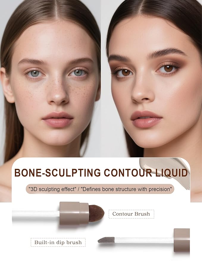 Cool Toned Liquid Contour Stick，Warm Taupe Brown Nose Contour with Brush for Fair Pale Light Skin,Long Lasting Cream Bronzer Gray, Blendable Lightweight Contouring Makeup Vegan&Cruelty-Free #02
