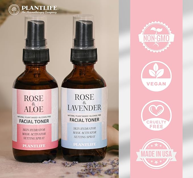 Plantlife Rose & Aloe Hydrating Facial Toner for Women & Men - Vegan Facial Toner Great for All Skin Types - Daily Skin Hydrator, Mask Activator, and Setting Spray - 2 Fl Oz - Made in California