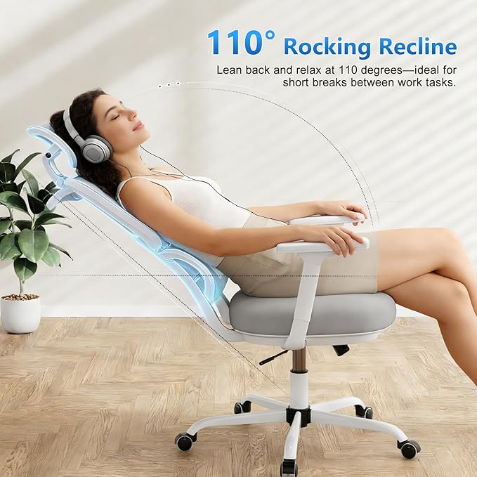 Office Chair Ergonomic Desk Chair with Lumbar Support and Headrest, Thick Cushion Mesh Computer Chair with Armrest and Tilt Lock, High Back Home Office Desk Chairs for Men Women