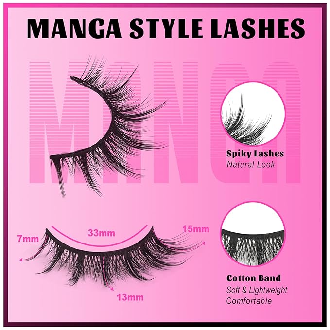 Veleasha Lashes Manga Eyelashes Cat Eye Lashes Spiky Eyelash C Curl Lash Wispy Natural Look False Eyelashes with Soft Cotton Band 7 Pairs Pack (Sunny)