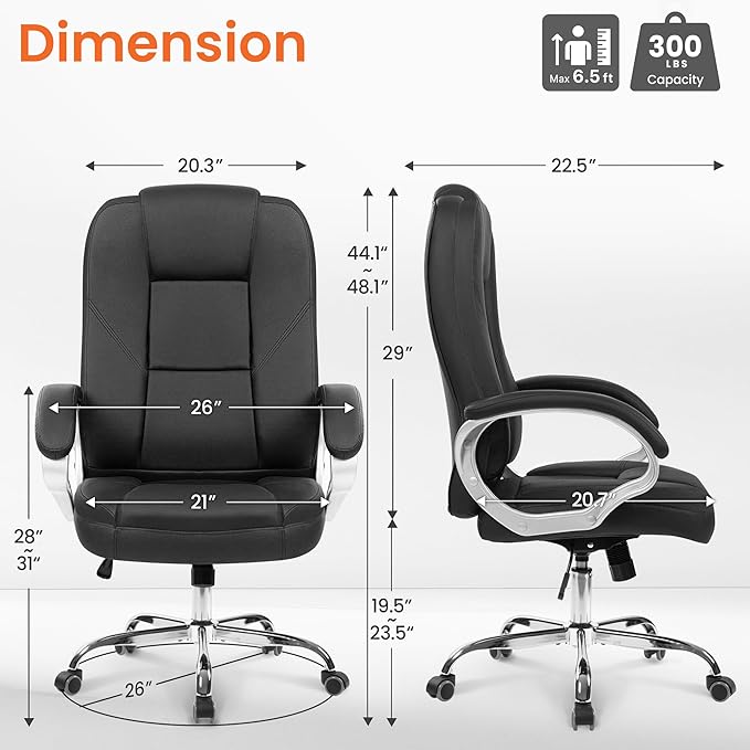 NEO Chair Office Desk Ergonomic Gaming Chair High Back Adjustable Computer Chair with Wheels and Lumbar Support Comfy Leather Executive Swivel (Jet Black)