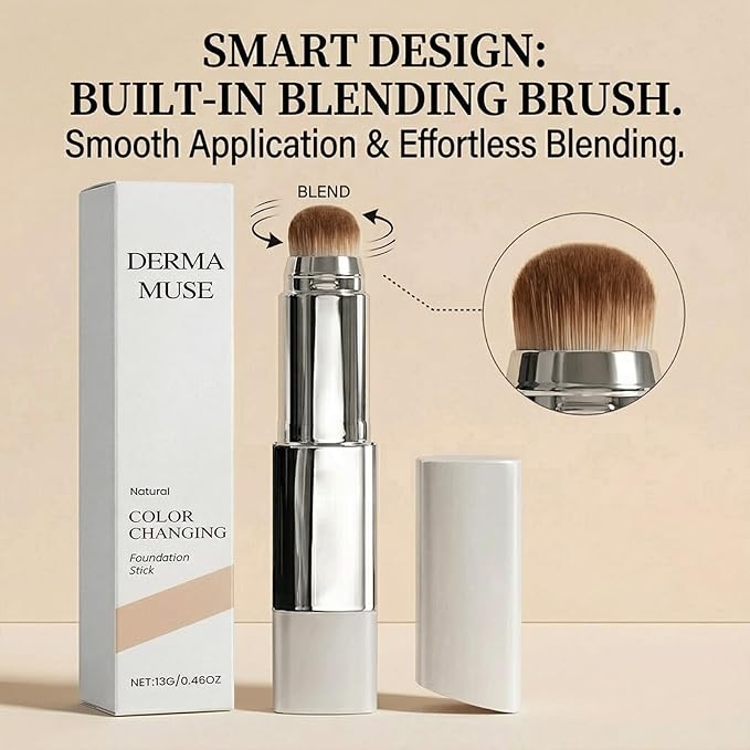 Korean Color Changing Foundation, 2 in 1 Color Changing Foundation Stick, Concealer Foundation Sticks for Dewy Skin, Dual-Ended with Detachable Brush, Natural (2PCS)