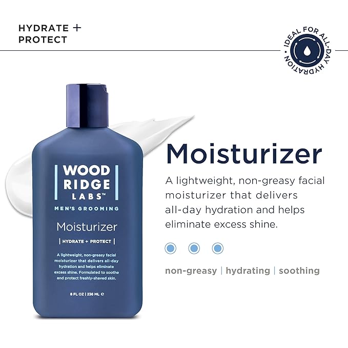 Wooridge Labs Men's Grooming Facial Moisturizer with Vitamin E & Niacinamide - Soothes Freshly Shaved Skin | Lightweight, All-Day Hydration | Non-Greasy | Paraben & | (8 oz)