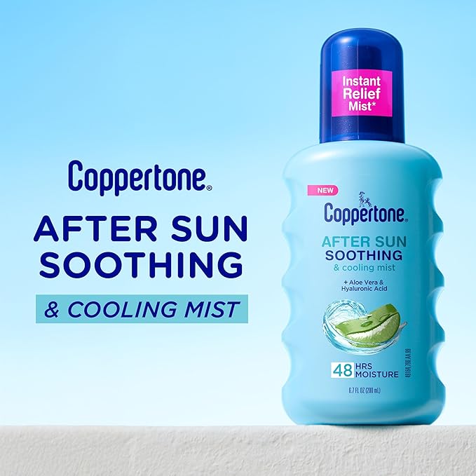 Coppertone After Sun Mist With Aloe Vera and Hyaluronic Acid, Soothing and Cooling Mist for Sun-Stressed Skin, Dermatologically Tested, Hypoallergenic After Sun Skin Care, 6.7 Oz Bottle