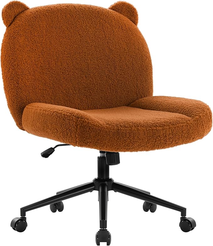 IWMH Armless Office Desk Chair with Wheels,Ergonomic Criss Cross Legged Computer Chair with Fabric Padded, Height Adjustable Wide Seat Vanity Chair,Mid Back Task Chair for Home, Bedroom (Brown)
