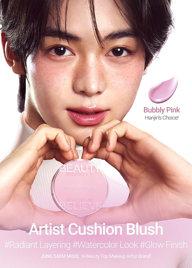 JUNG SAEM MOOL Artist Cushion Blush | Easy to Blend with Puff, Buildable Liquid Blush for Cheeks with a Natural & Dewy Finish, Korean Makeup (Dewy | Bubbly Pink)