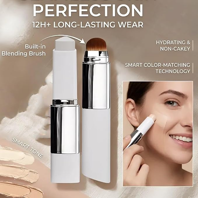 Tryskintle Foundation, Color Changing Foundation Stick with Brush, Korean Color-Changing Foundation Stick, 2 in 1 Foundation Sticks with Brush (Natural)