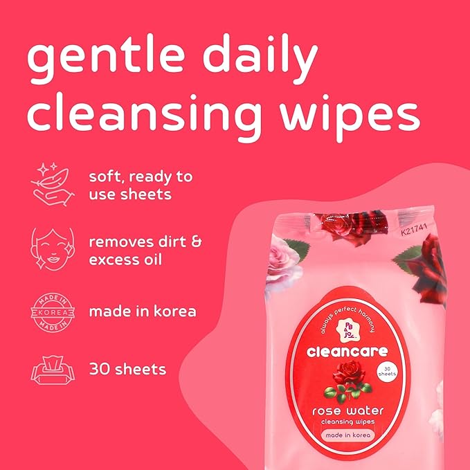 PB & JAY Cleancare Cleansing Wipes – 30 Count – Makeup Remover for Soft, Balanced Skin – Hydrating Korean Face Wipes for Sensitive Skin (Rose Water)