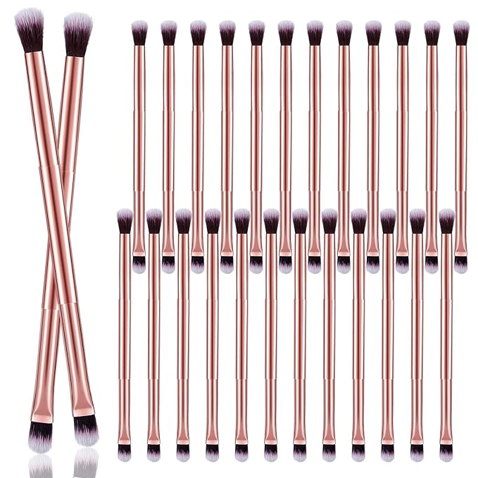 24 Pcs Eyeshadow Smudge Brush 2 in 1 Eyeshadow Double Ended Concealer Brush Under Eye Small Soft Firm Pointed Foundation Makeup Applicator for Blending Eye Shadow Liner(Rose Gold)