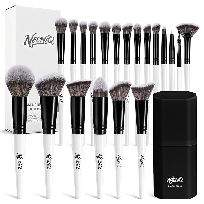 NEINIQ 20 PCS Travel Makeup Brush Set, Makeup brushes, Professional Foundation Eyeshadow Concealer Blush Powder Bronzer Brushes,Versatile Face Make Up Tools with Travel Makeup Case（White）