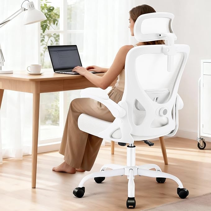 AreShark Office Chair - Ergonomic Desk Chair Breathable Mesh Chair with 2D Headrest & Adjustable Lumbar Support - Executive High Back Rolling Swivel Computer Gaming Chair with Wheels Flip-up Armrests