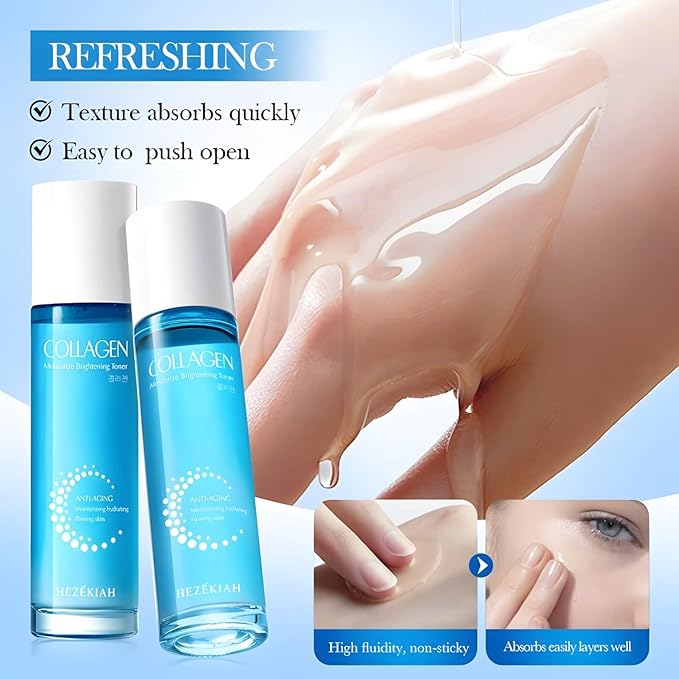 6 Pcs Collagen Skin Care Set for Teen Girls, Hydrating Skincare Set with Cleanser, Toner, Lotion, Serum, Cream & Eye Cream for Teens & Women,