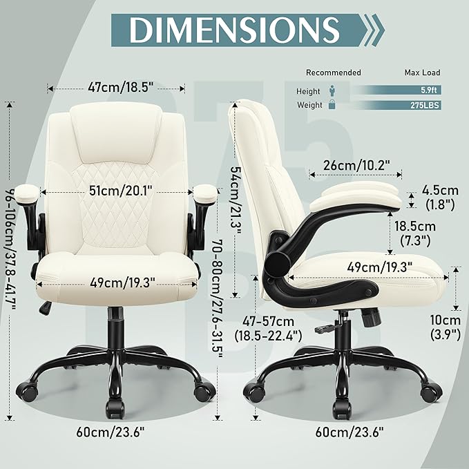 Leather Office Chair, PU Home Computer Desk Chairs with Ergonomic Back Support, 360°Swivel Free，Small Gaming Chair with Wheels and Adjustable Armrests, for Short People Use