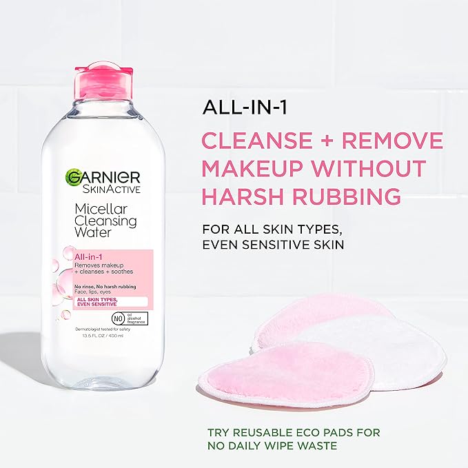 Garnier Micellar Cleansing Water, For All Skin Types, 13.5 fl oz + Micellar Cleansing Water, For Waterproof Makeup, 3.4 fl oz