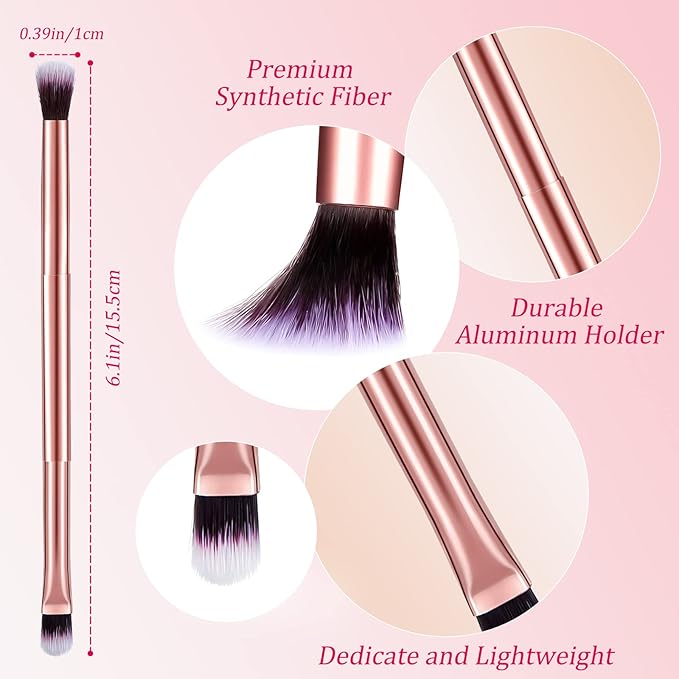 24 Pcs Eyeshadow Smudge Brush 2 in 1 Eyeshadow Double Ended Concealer Brush Under Eye Small Soft Firm Pointed Foundation Makeup Applicator for Blending Eye Shadow Liner(Rose Gold)