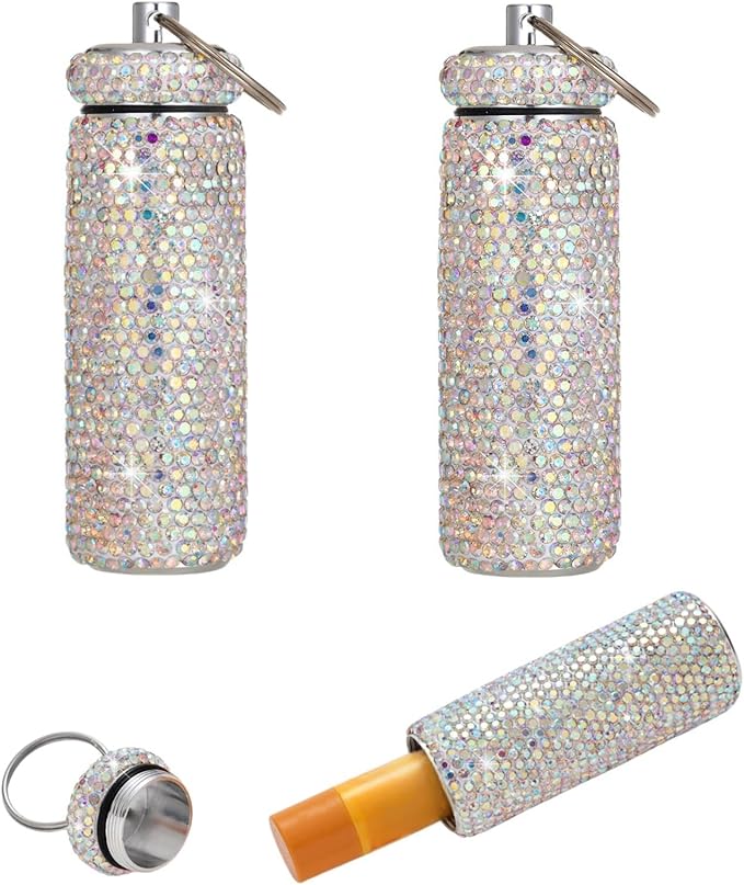 Chapstick Holder Key Chain 2Pcs Lip Balm Gloss Holder Keychain Bling Lipstick Case for Purse Portable Metal Chap Stick Organizer Cute Key Chain Accessories for Women (Sliver)