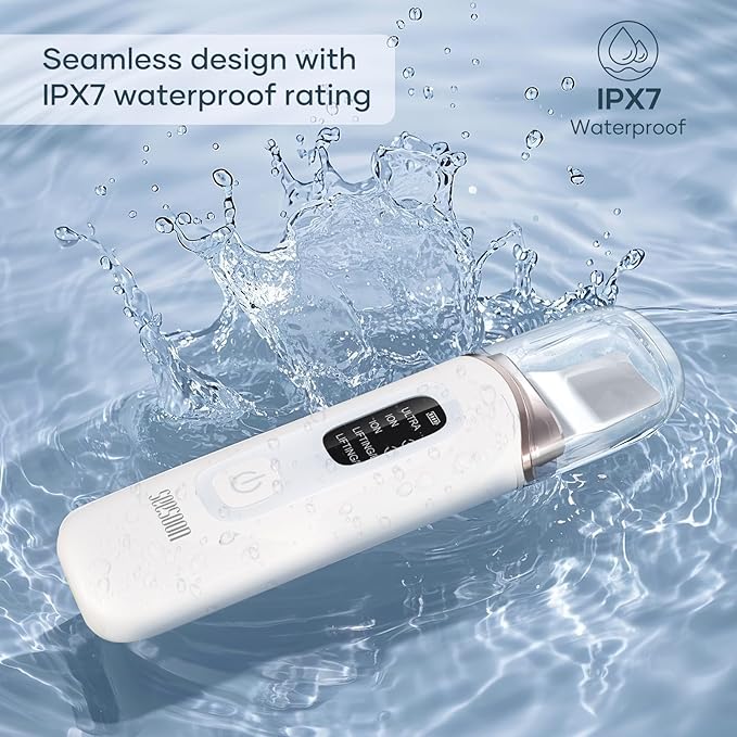 SEESOON Face Scrubber Exfoliator, Skin Scrubber Face Spatula, 4 Modes Blackhead Remover Tools for Facial Deep Cleansing with LCD Display, IPX7 Waterproof-White