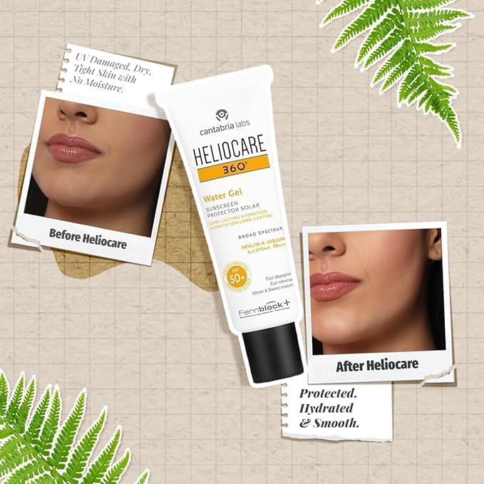 Helio-care 360º Water Gel SPF 50+ PA++++ Sunscreen | Ultra-Light, Hydrating Sunscreen for Dry & Dehydrated Skin | Hyaluronic Acid | Water & Sweat Resistant | No White Cast | 50ml
