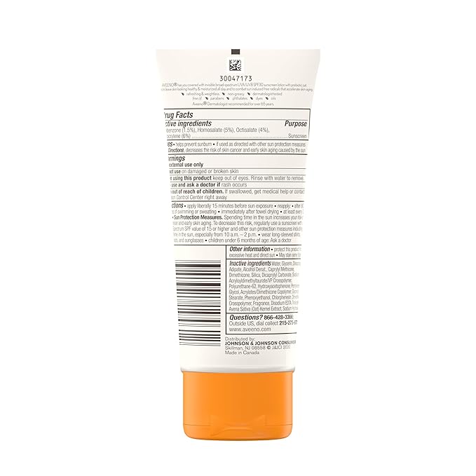 Aveeno Protect + Hydrate Moisturizing Sunscreen Lotion with Broad Spectrum SPF 30 & Prebiotic Oat, Weightless Sweat & Water-Resistant Full Body Sunscreen, Oxybenzone-Free, 3.0 fl. oz
