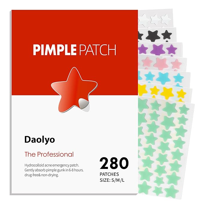Pimple Patches for Face, 3 Size 280 Counts Hydrocolloid Acne Patches, Cute Star Pimple Stickers with Salicylic Acid, Tea Tree Oil & Calendula Oil, for Covering Zits and Blemishes