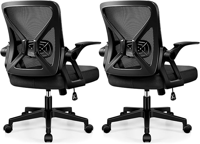 FelixKing Office Chair - Ergonomic Desk Chair Breathable Mesh Task with Wheels and Lumbar Support Home Desk Office Chairs with Flip up Armrest Rolling Swivel for Home Computer Black Pack of 2